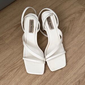 Steve Madden White Strappy Square-Toe Sandal Heels
